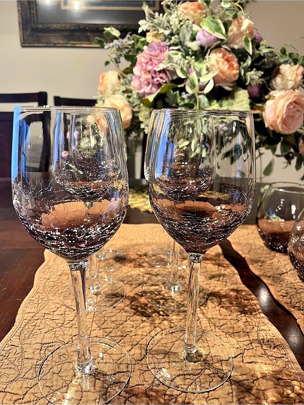 Gorgeous Set of 6 Pier 1 Imports Purple Crackle Glass Red Wine Goblets
